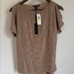 Cable & Gauge Floral Lace Blouse in Brown